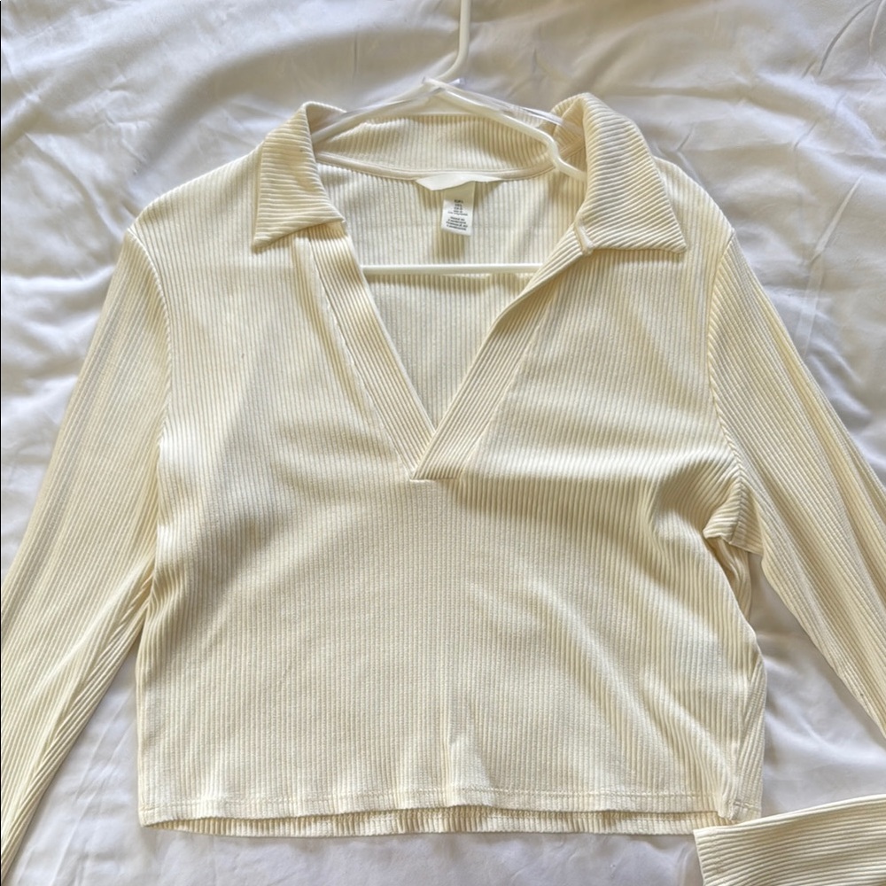 Elegant Cream Ribbed Women's Top